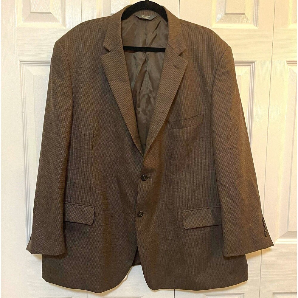Pronto Uomo Brown Houndstooth Tweed Wool Suit Jacket 50R Single-Breasted 2B